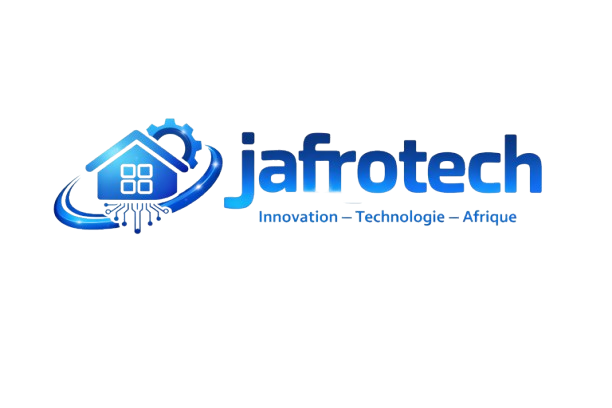 Jafrotech logo with blue and white design on a white background